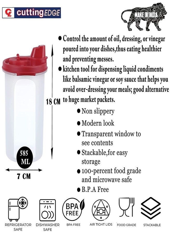 Cutting EDGE Smart Oil Dispenser Storage 585ml Litre (Set of 8) Air-Tight & Leak Resistant Plastic Round Modular Container - for Vinegar, Sauces, Olive & Refined Oils (Dark Red) - Image 2